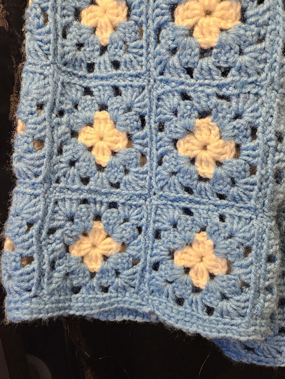 VTG Handmade Granny Square Crochet Cardigan Blue White Oversized OS - Picture 13 of 13